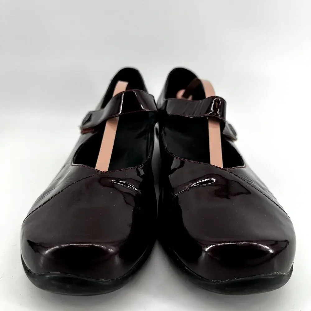 Dansko Opal Patent Mary Jane Flat Shoe Round Toe Leather Black Cherry EU41 US 10